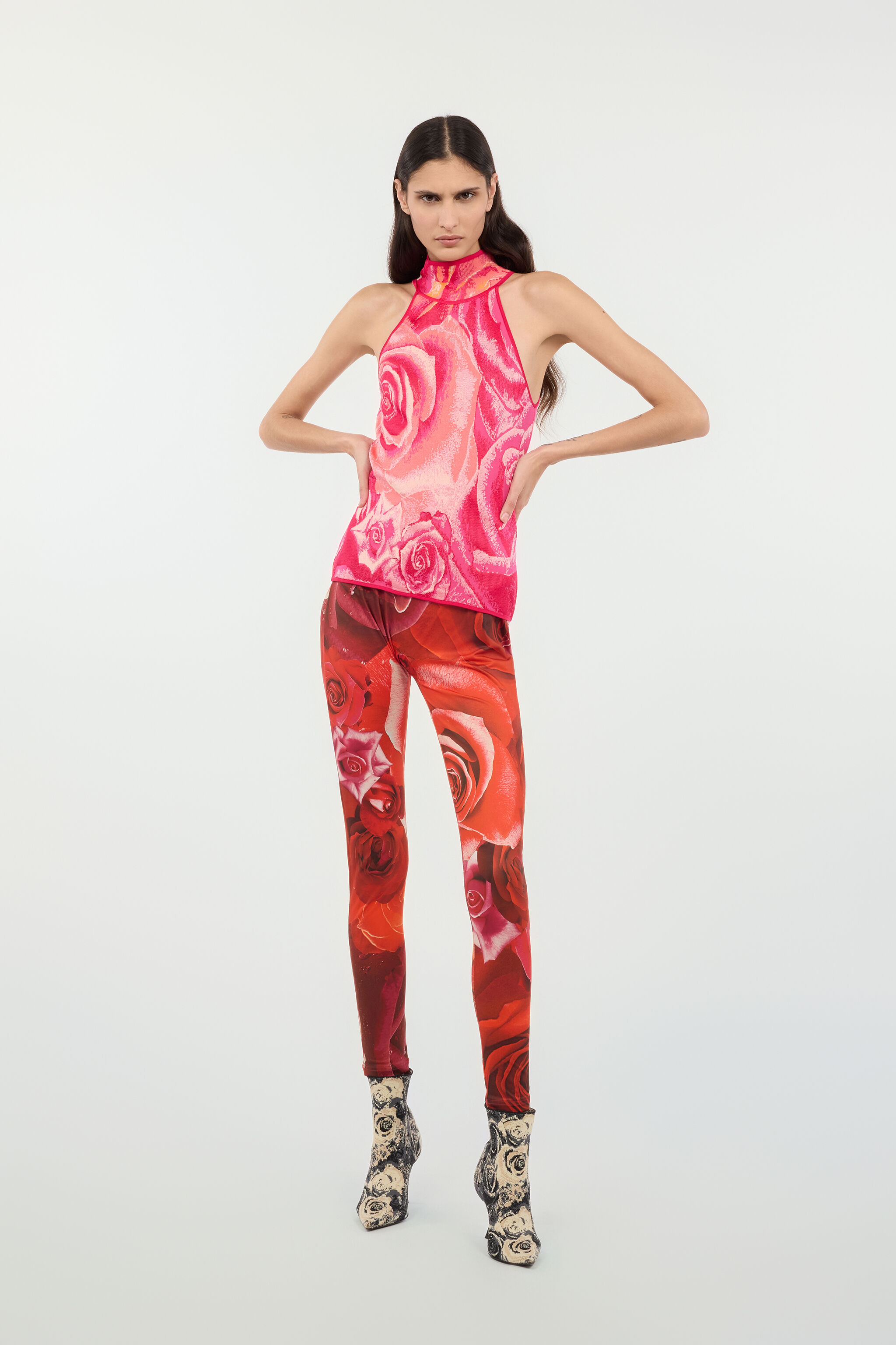 RC Leggings Mit Print Garden Rose Rot UKT25B-OON48