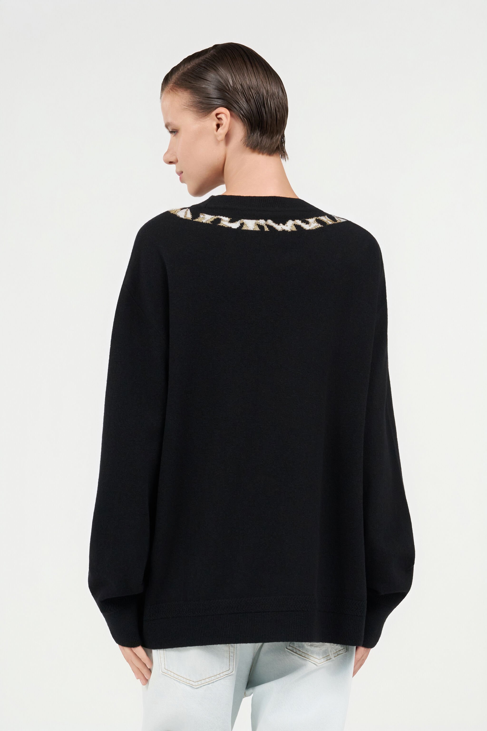 RC Oversized Wool Sweater with Tiger Motif BLACK WKM603-MQ014