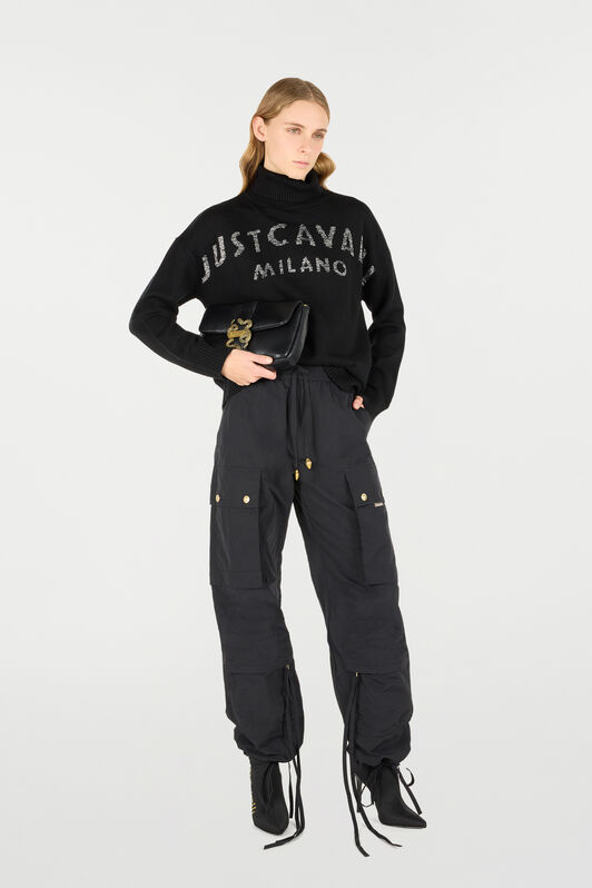JC Sweater With High Collar And Lettering Black TFM019-TF144