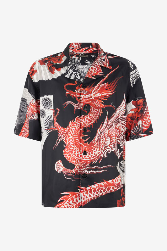 RC Bowling Shirt in Printed Silk RC Bowling Shirt in Printed Silk Schwarz/Rot VNT762-OZP75