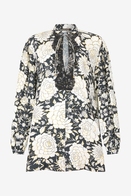RC Mini Dress with Floral Print and Lace Black/White VQT134-LXP71