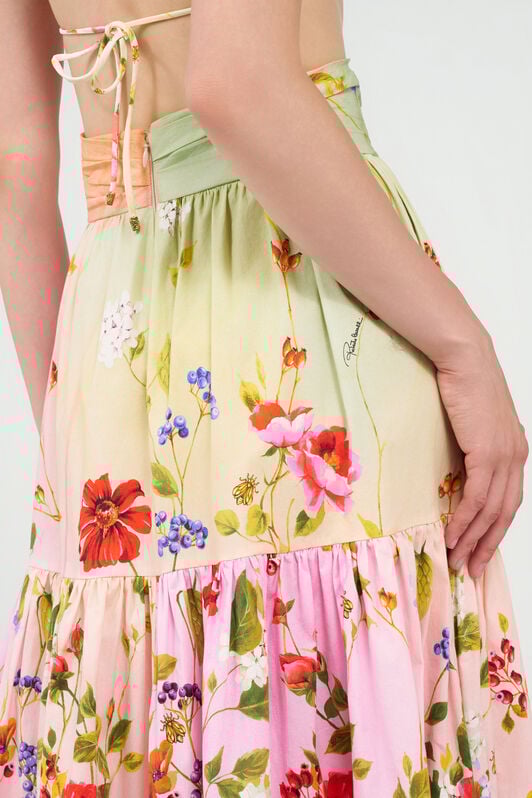 RC Midi Skirt with Miami Flowers Print GREEN/FUCHSIA WQT303-3AR32