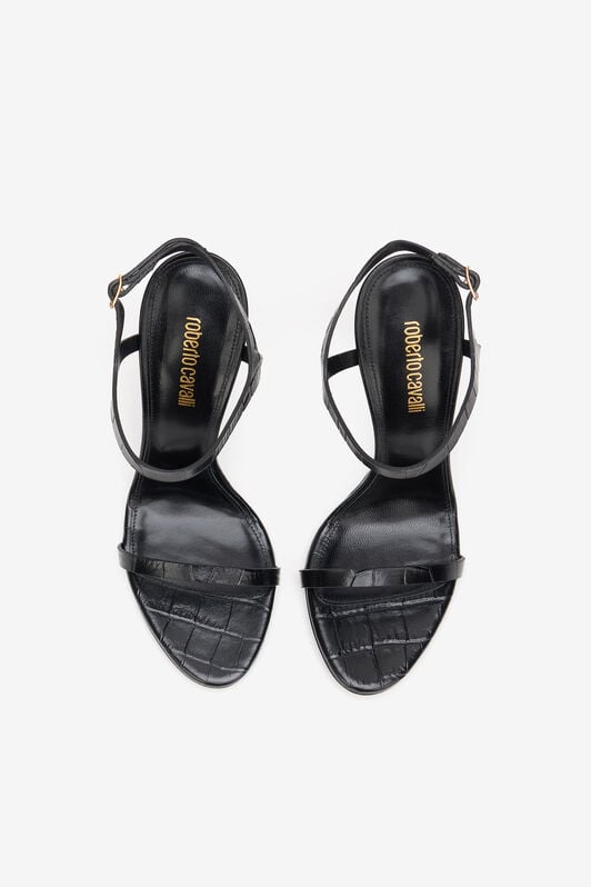 RC Black Croc-Effect Leather High-Heel Sandals BLACK SOS00Q-PZ037