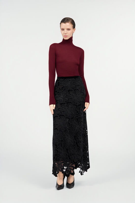 RC Long Floral Lace Skirt BLACK WKT305-FT009