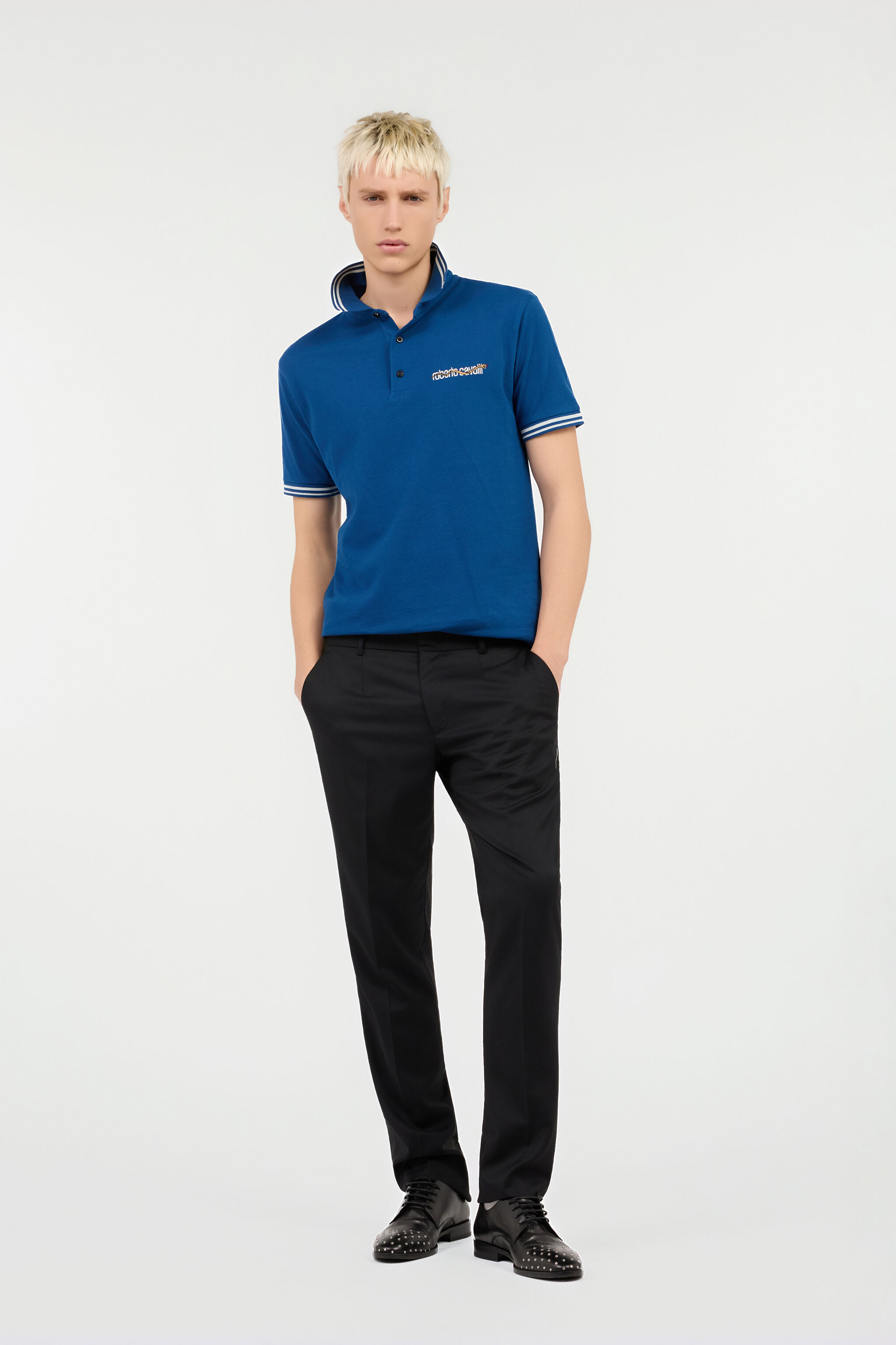 Marble Print Polo in BLUE for Men | Roberto Cavalli®