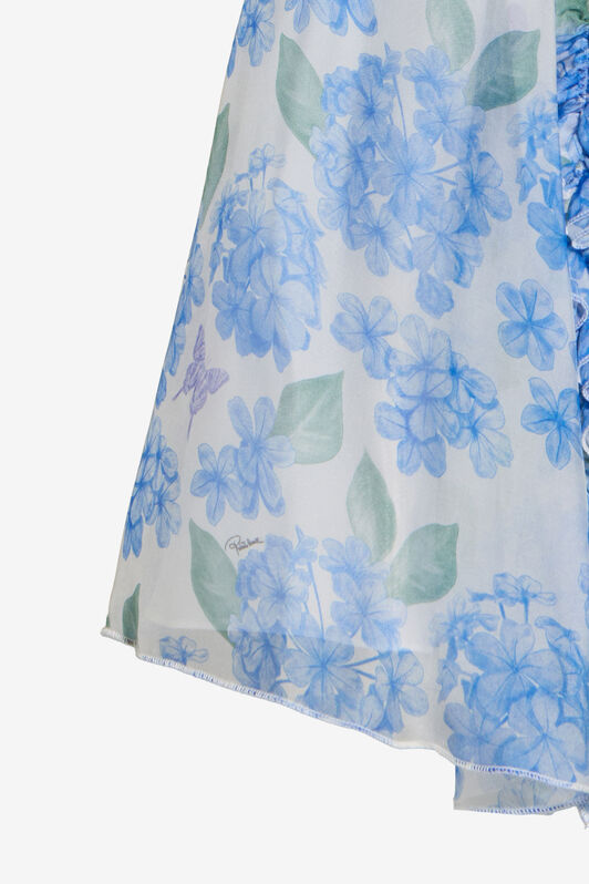 JU Kleid Aus Seidenmischung Mit Plumago-Print WHITE/BLUE WJT10L-6DR13