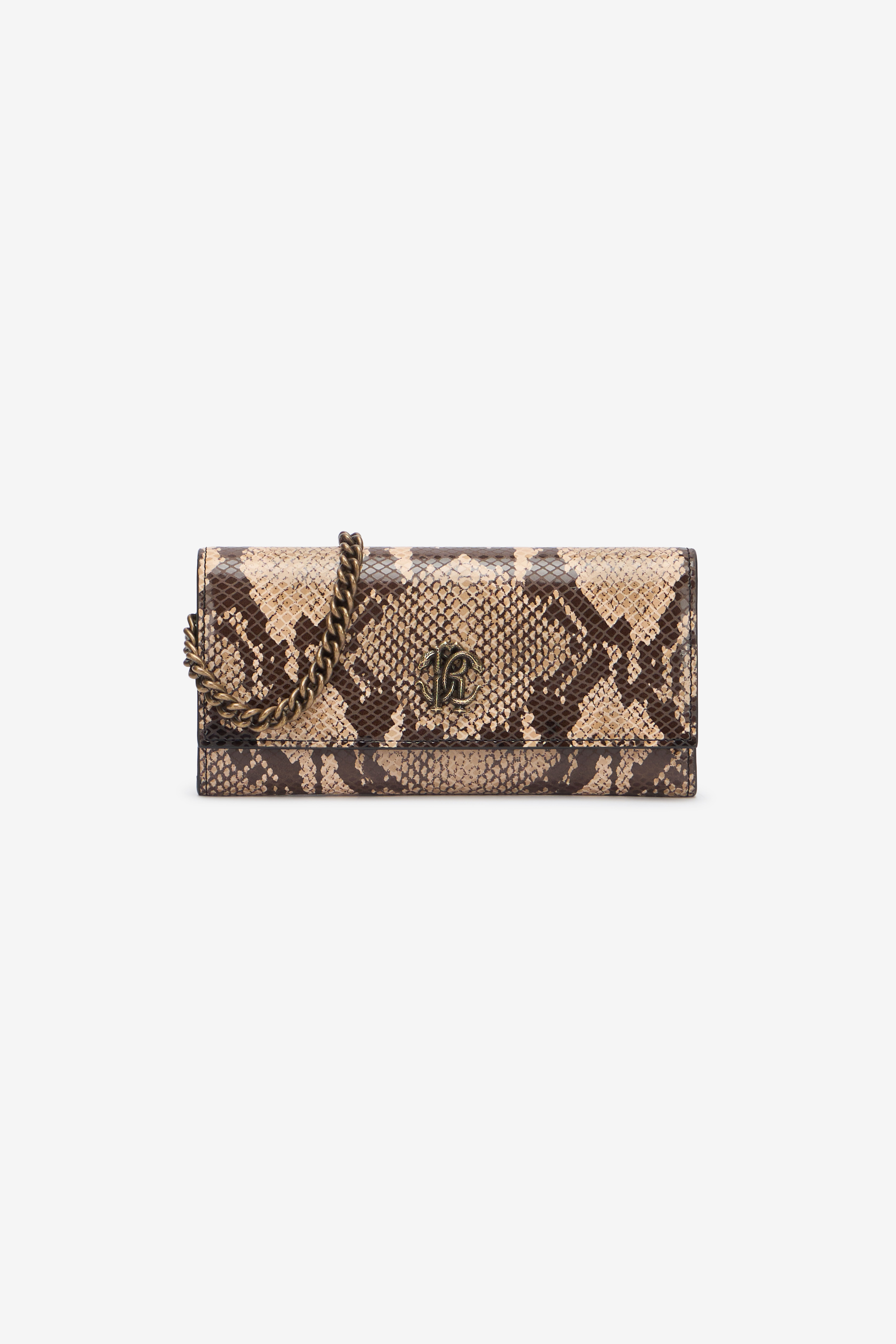 RC Snake Print Wallet On Chain with Mirror Snake Monogram ROCK BEIGE QOA00D-PZO36