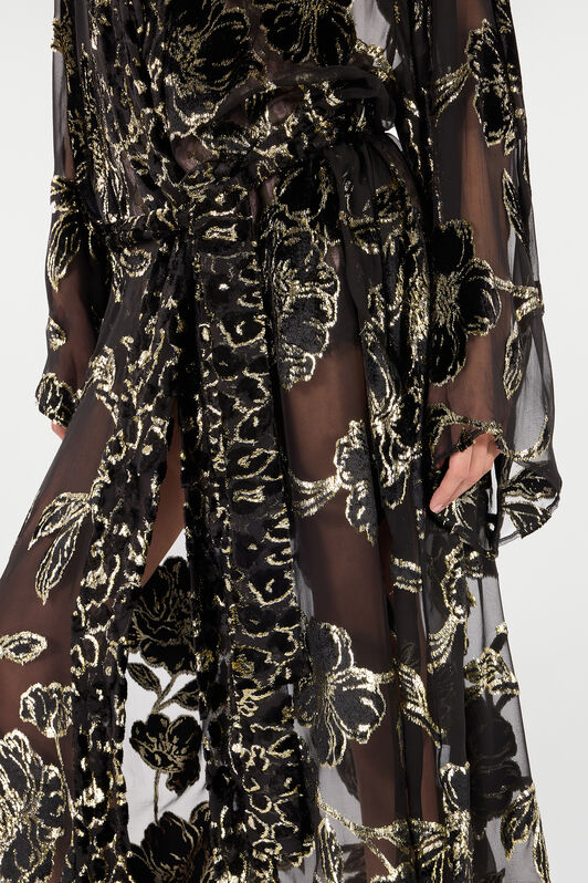 RC See-Through Robe with Floral Motif Black VQT502-FC006