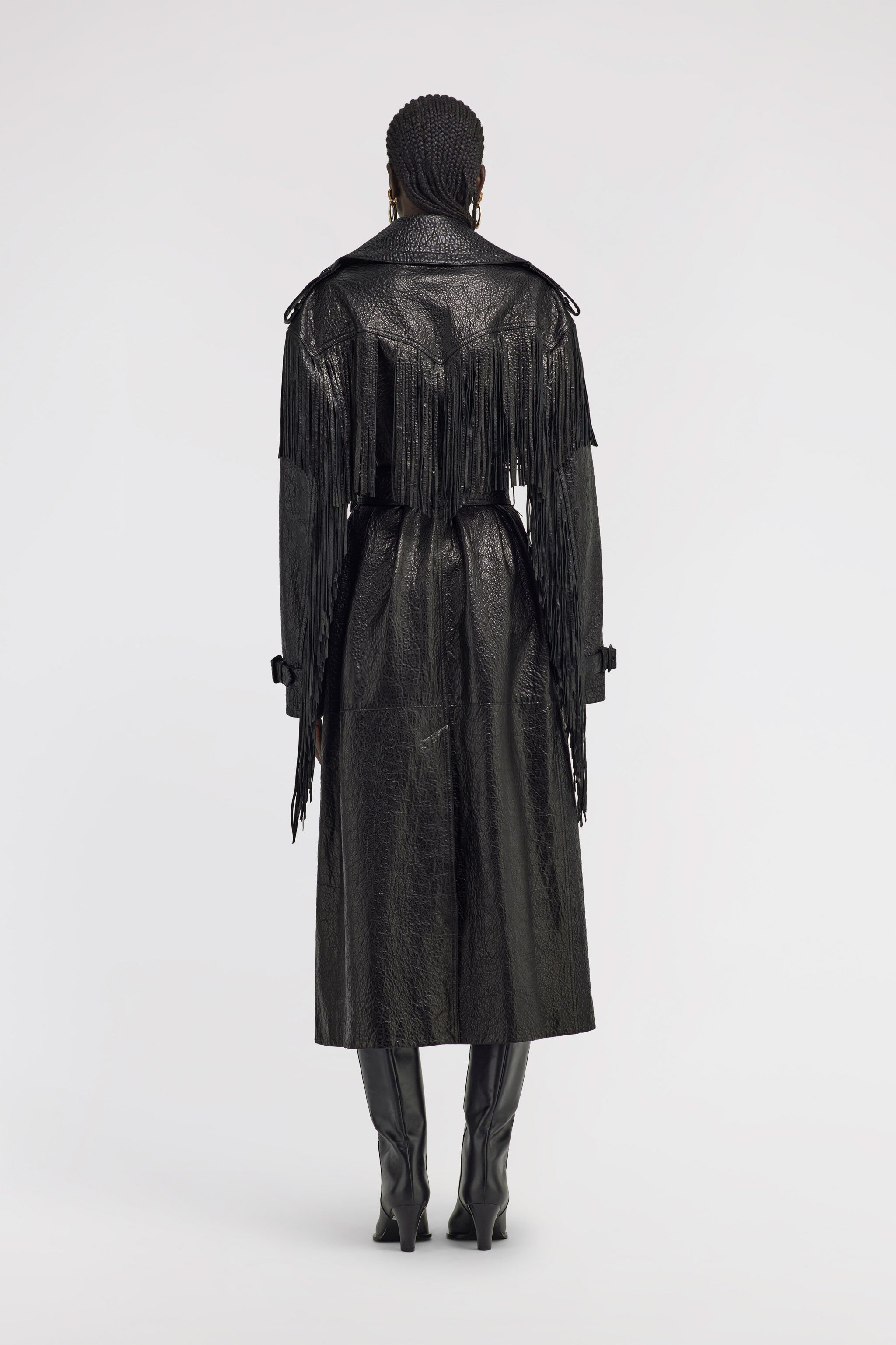 RC Trench in Pelle con Frange Nero TKP500-PN002