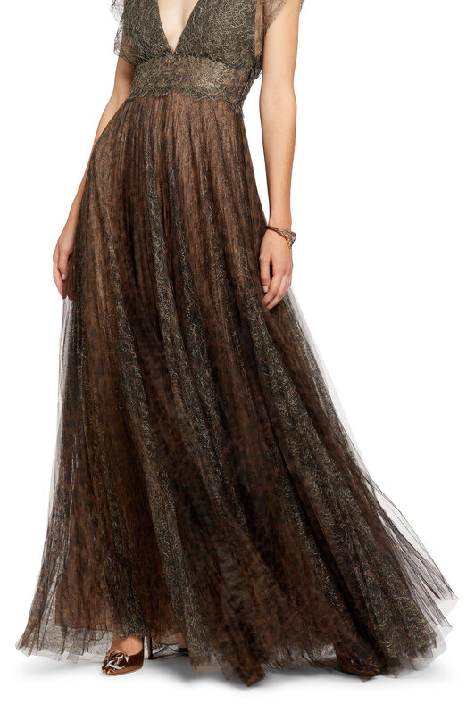 RC Maxikleid aus Tüll mit Leopardenmuster DARK GREY/GOLD/BRAWN LQT102-RP072