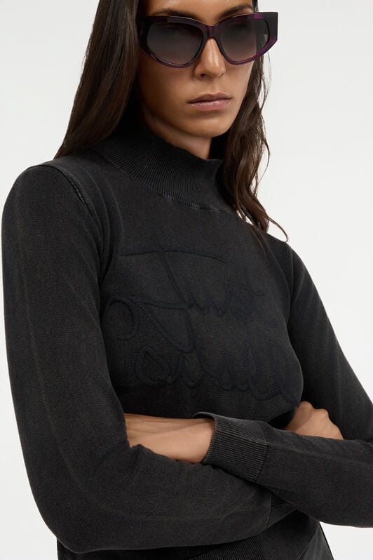 JC Black Turtleneck Sweater With Embossed Logo BLACK VFM036-VF292