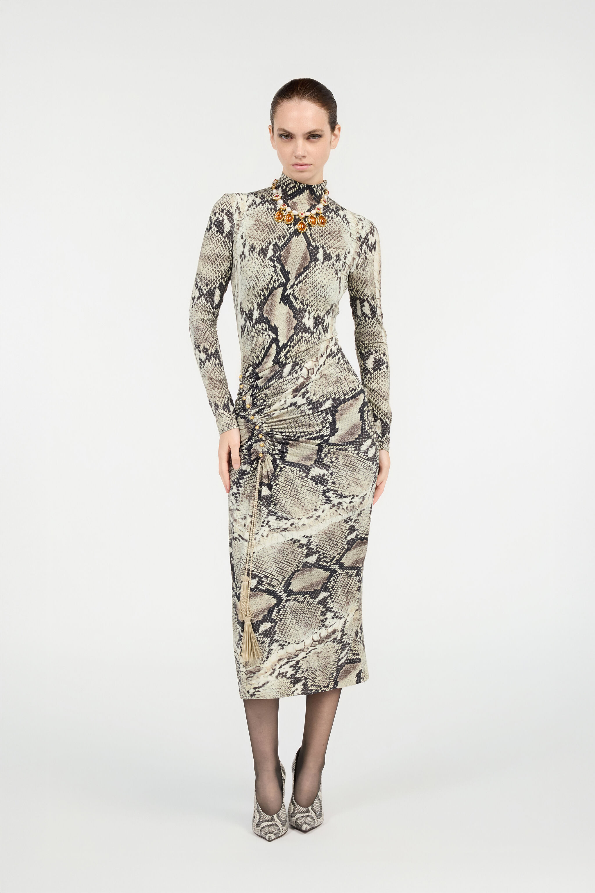 RC Midi Dress with Python Print Marrón claro VWT158-LNQ75