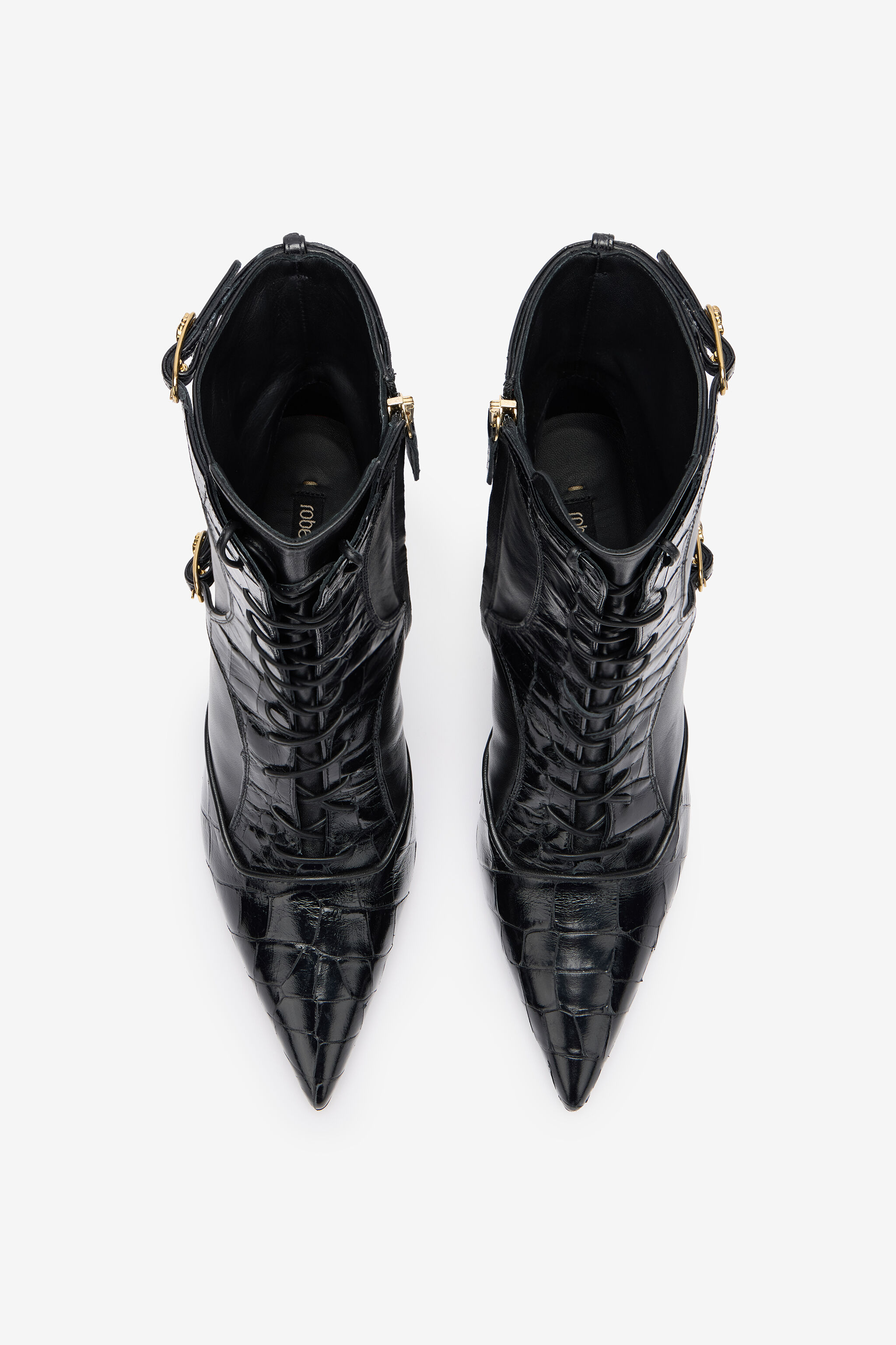 RC Lace-Up Ankle Boots in Crocodile-Effect Black VKS025-PN214