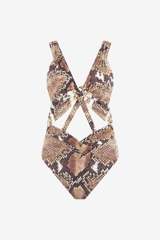 RC Python Print One-Piece Swimsuit Light Brown UWW001-HVO87
