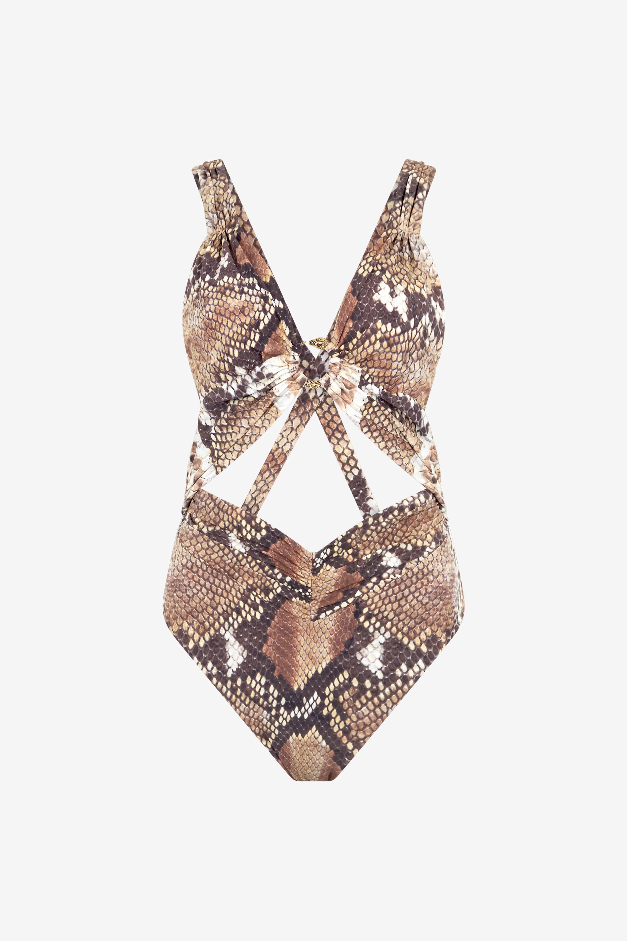 RC Python Print One-Piece Swimsuit Light Brown UWW001-HVO87