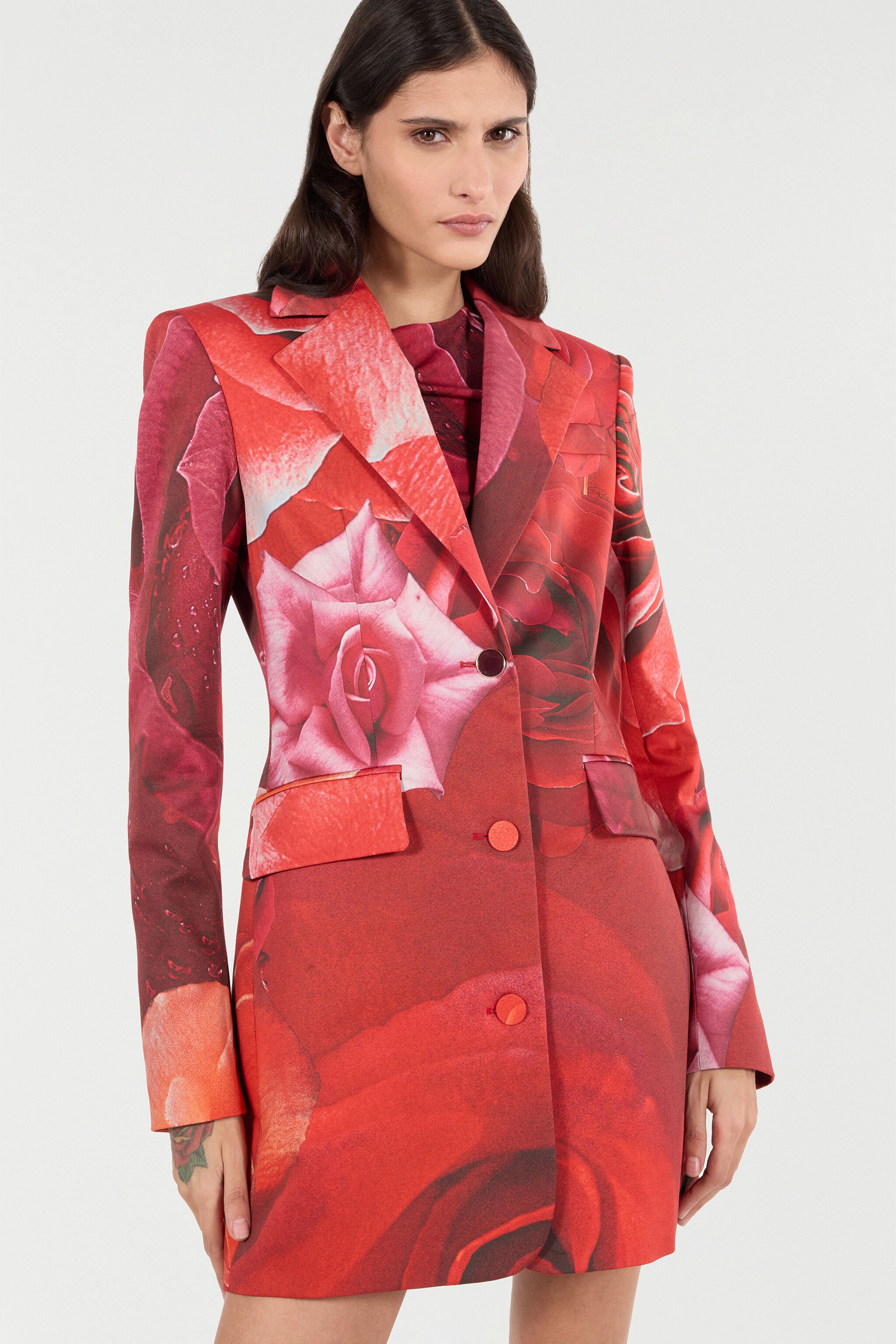 RC Long Blazer With Rose Print Red UKT408-7MN48