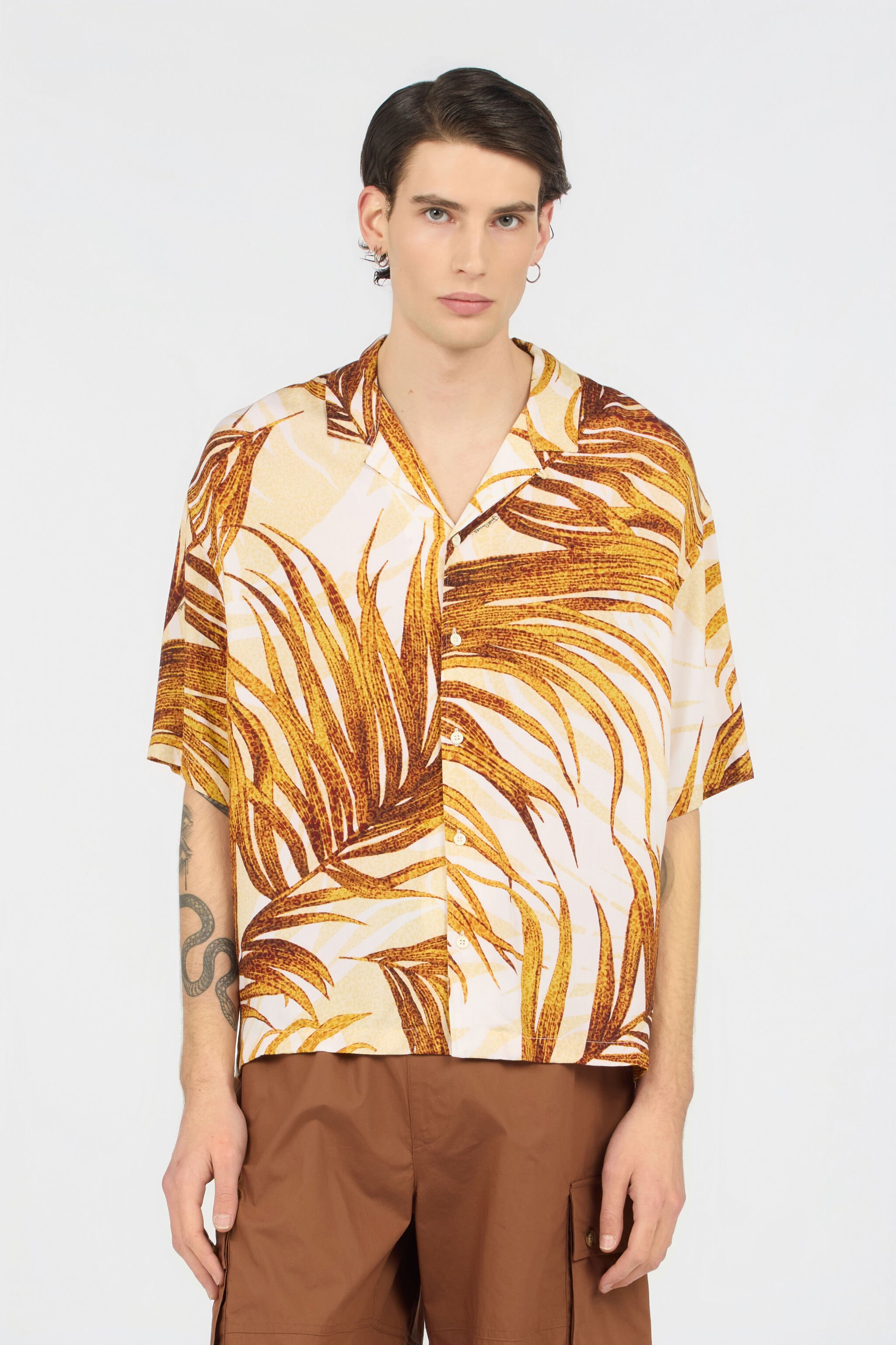 JC Camicia Stampa Golden Palm 004 OFF WHITE + 638 WFM005-WF153