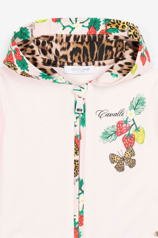 JU Butterfly And Strawberry-Print Zip Hoodie Pink QJT913-CF050