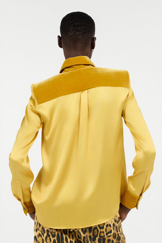 RC Ochre Silk Shirt With Velvet Inserts RC Ochre Silk Shirt With Velvet Inserts OCRA VWT700-SE041