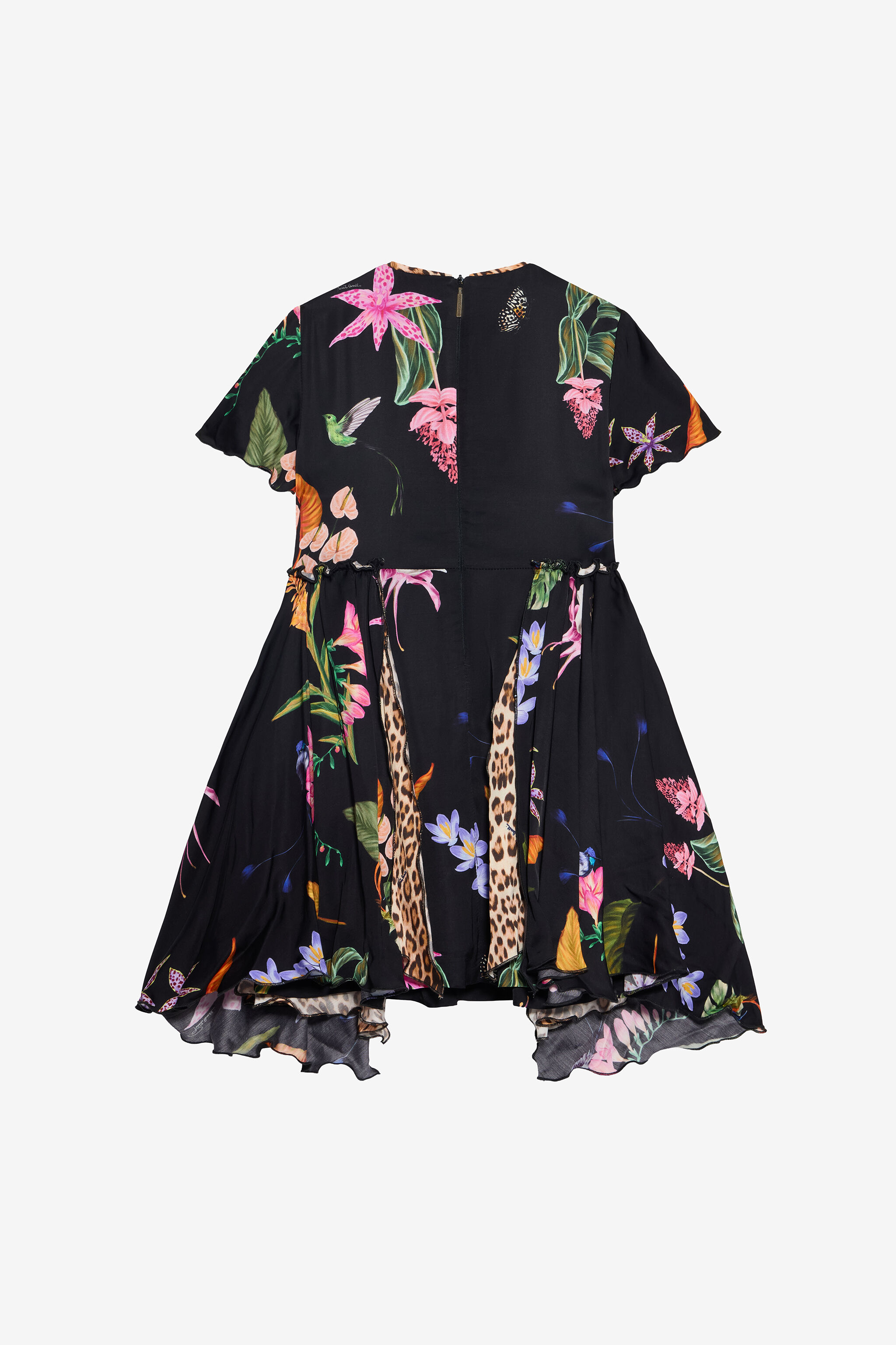 JU Black Dress with Tropical and Jaguar Skin Print BLACK VJT10D-6DP32