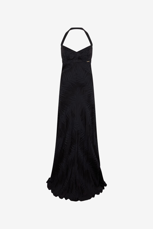 JC Black Maxi Dress With Tonal Natural Barb Pattern BLACK WFT299-WF697