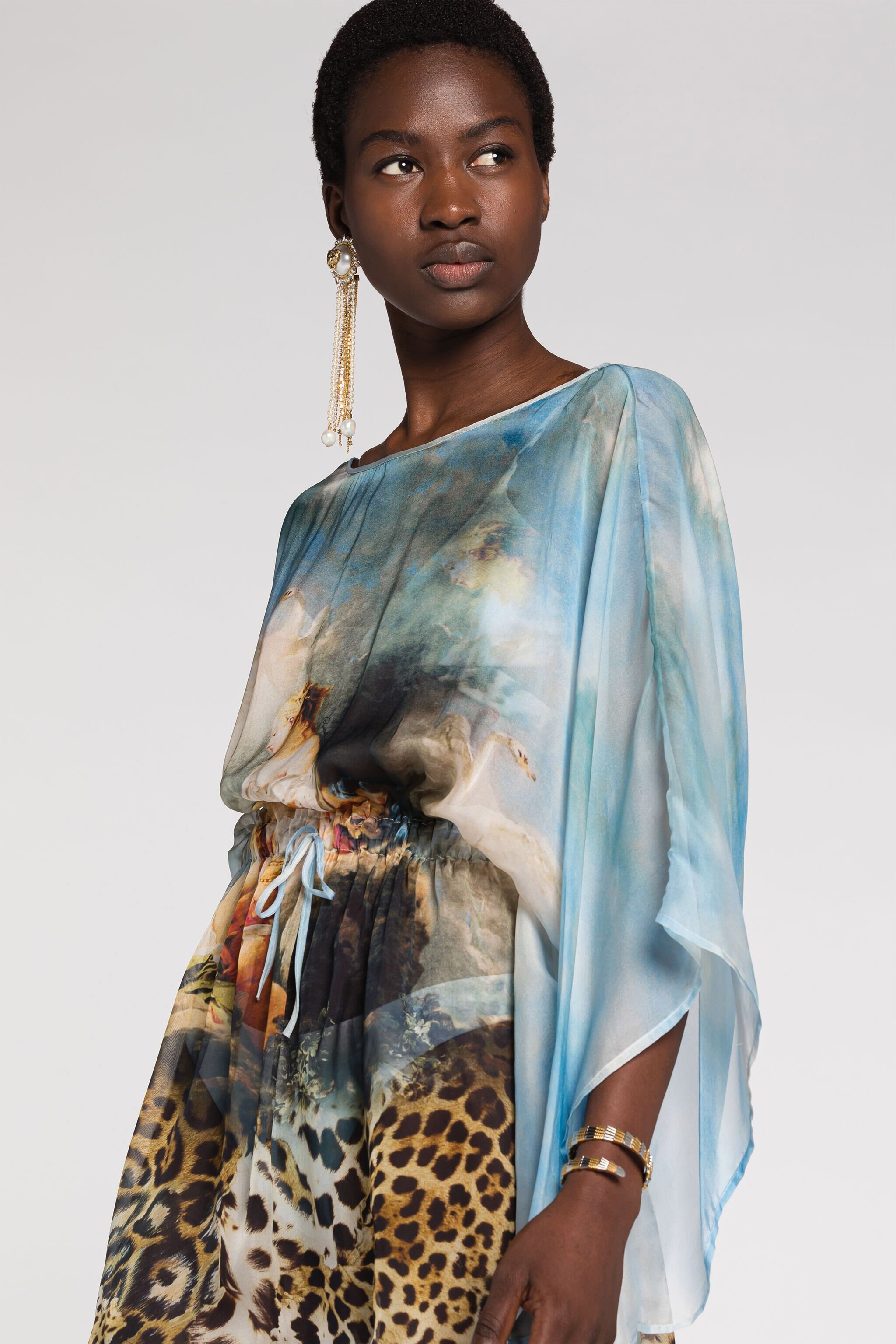 RC Painting-print silk blouse Light blue RYT700-CTG38