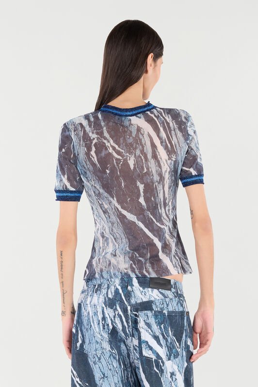 RC Marble-Print T-Shirt With Glittery Trims Dark blue UKT65E-6HN22