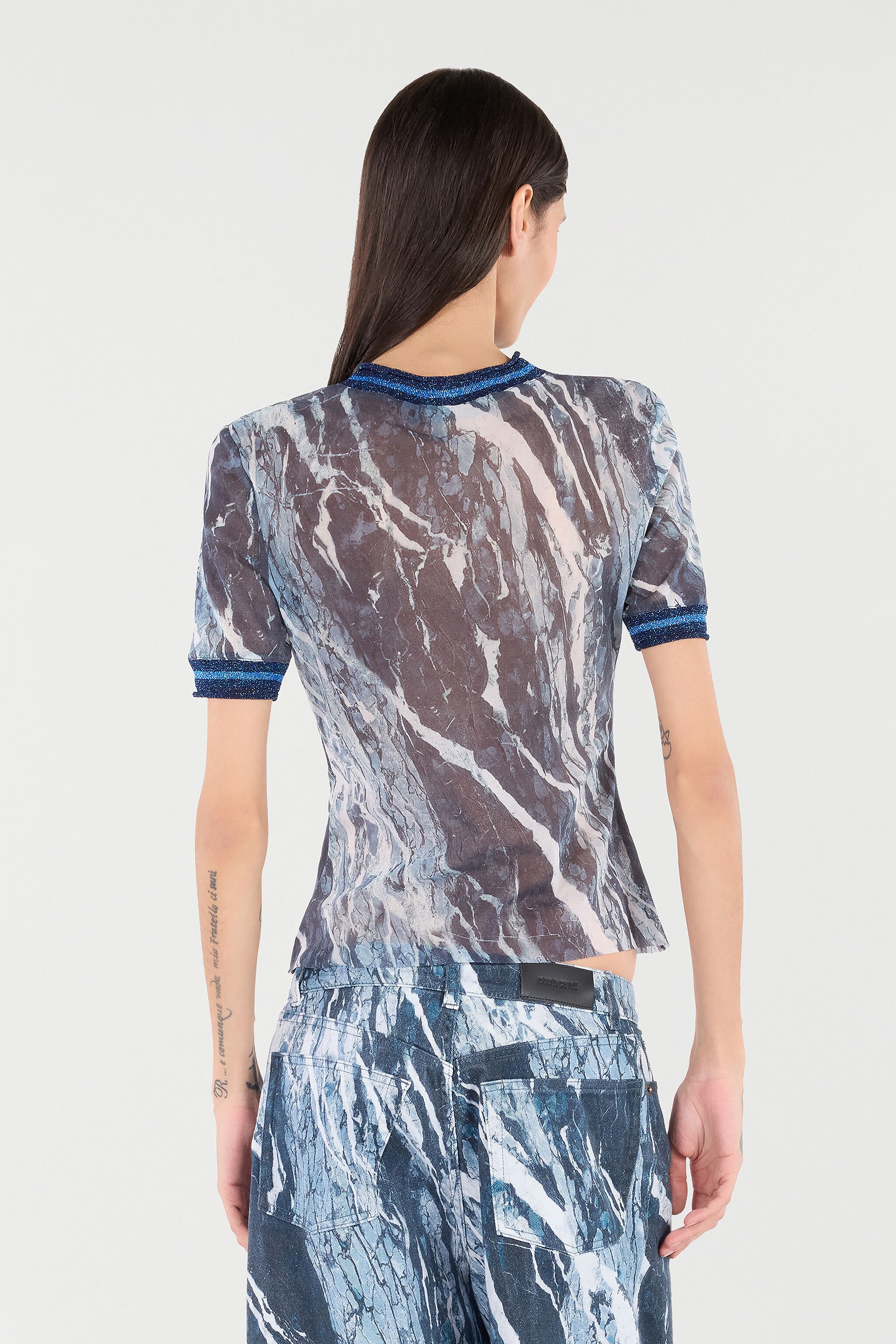 RC Marble-Print T-Shirt With Glittery Trims Dark blue UKT65E-6HN22