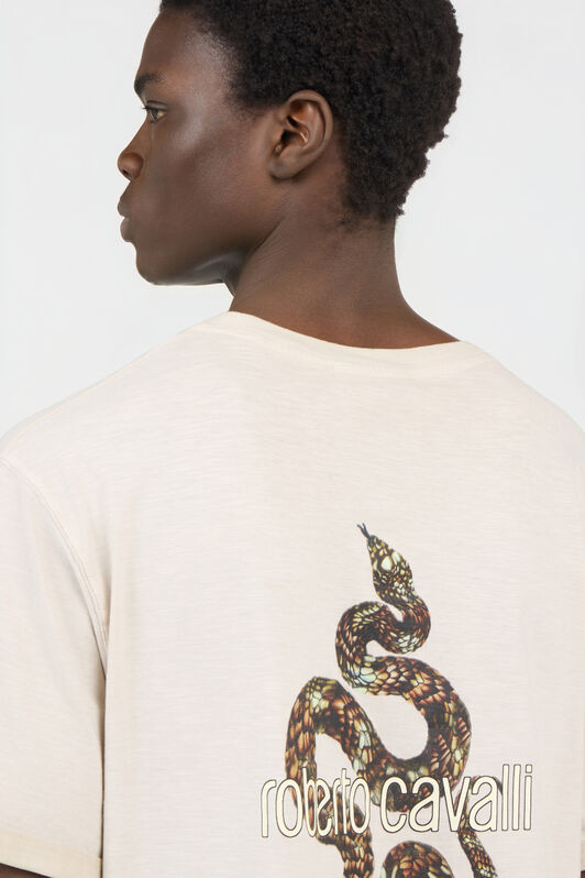 RC Beige T-Shirt with Back Snake Print RC Beige T-Shirt with Back Snake Print WHITE SOT60B-JD005
