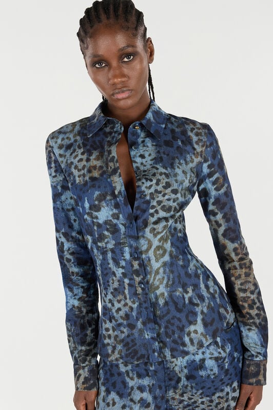 RC Cotton Shirt with Jaguar Skin Print BLU/CELESTE/MARRONE VKJ720-VT010