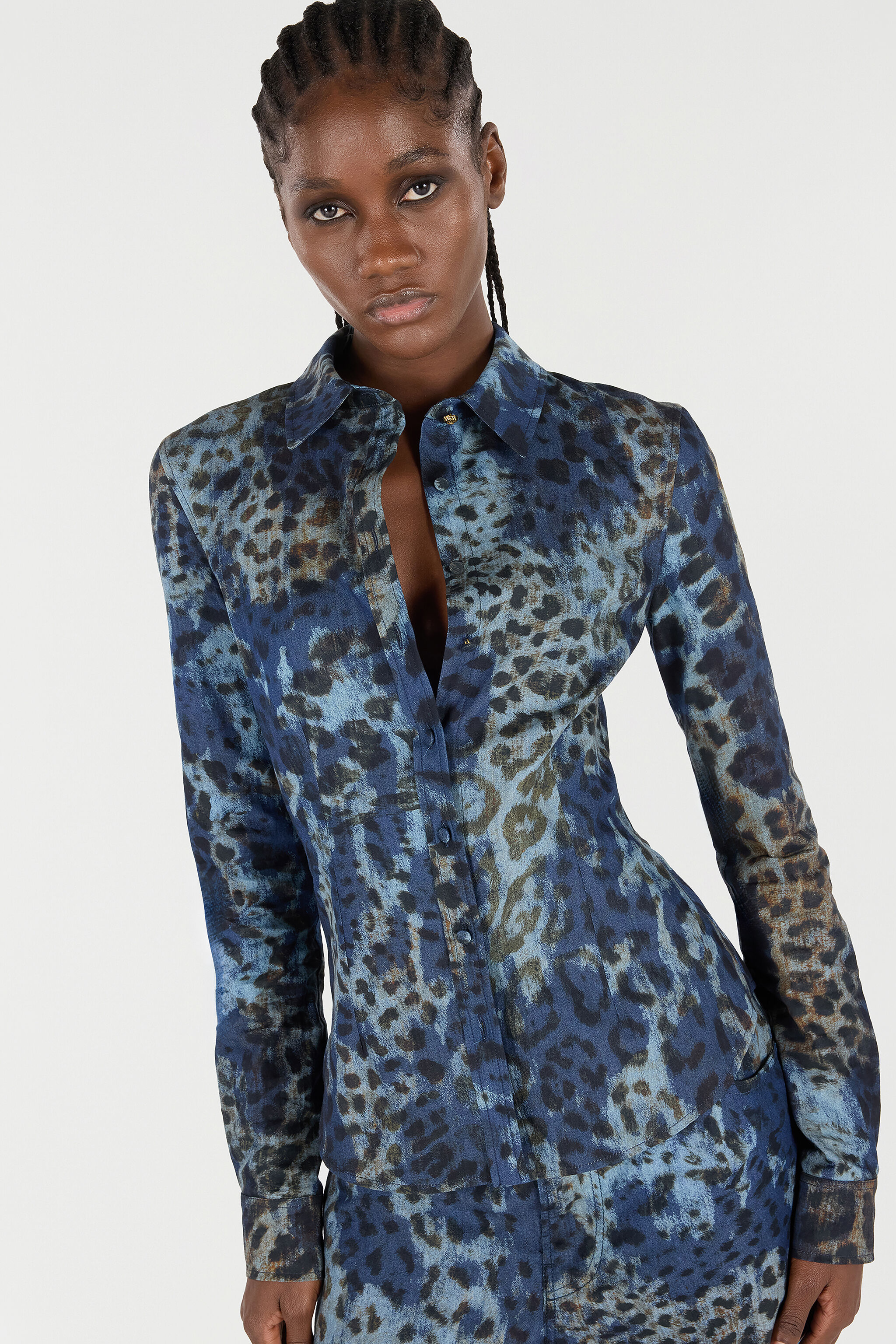 RC Cotton Shirt with Jaguar Skin Print BLU/CELESTE/MARRONE VKJ720-VT010