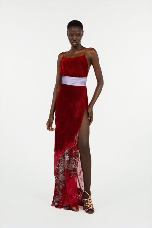RC Long Dark Red Dress With Marine Print RC Long Dark Red Dress With Marine Print Red VWT130-VL066
