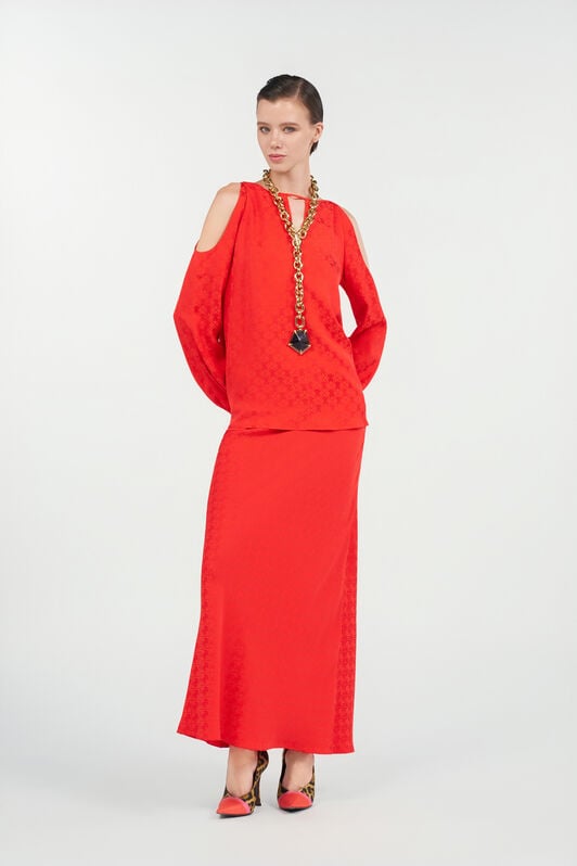 RC Blusa in Seta con Stampa RC CORAL RED WQT601-RK010