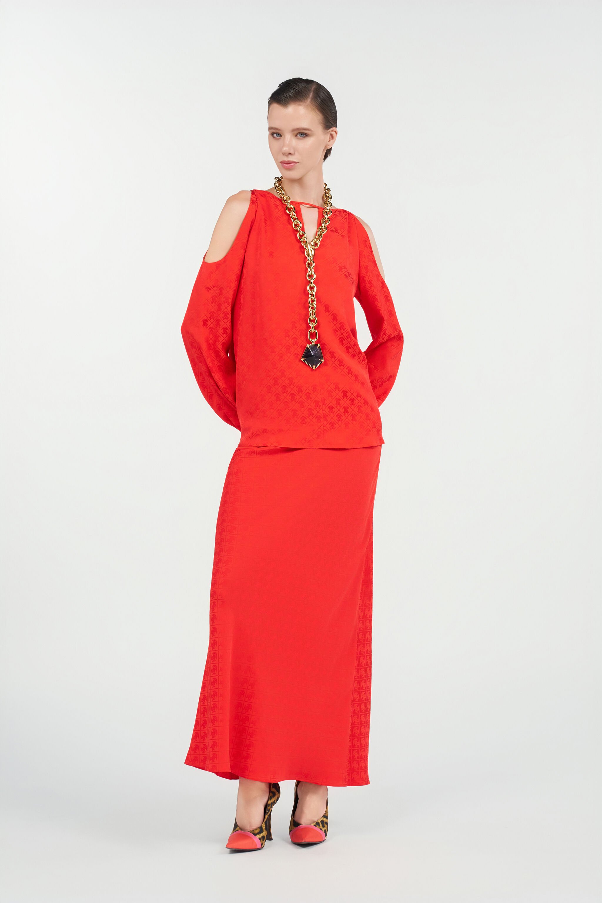 RC Blusa in Seta con Stampa RC CORAL RED WQT601-RK010