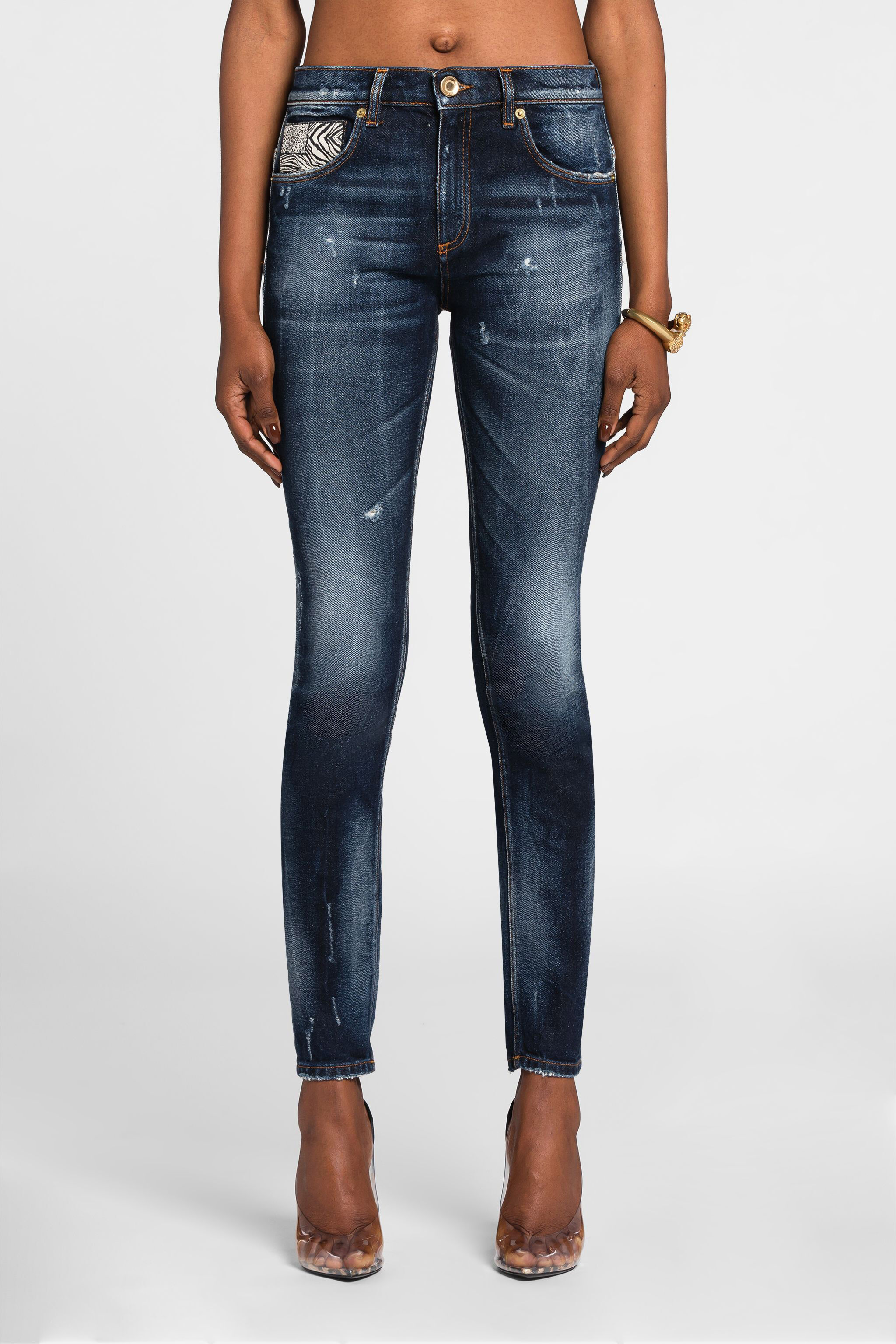 RC Jeans slim con applicazione Animalier Patchwork Blu scuro OQJ232-DS004