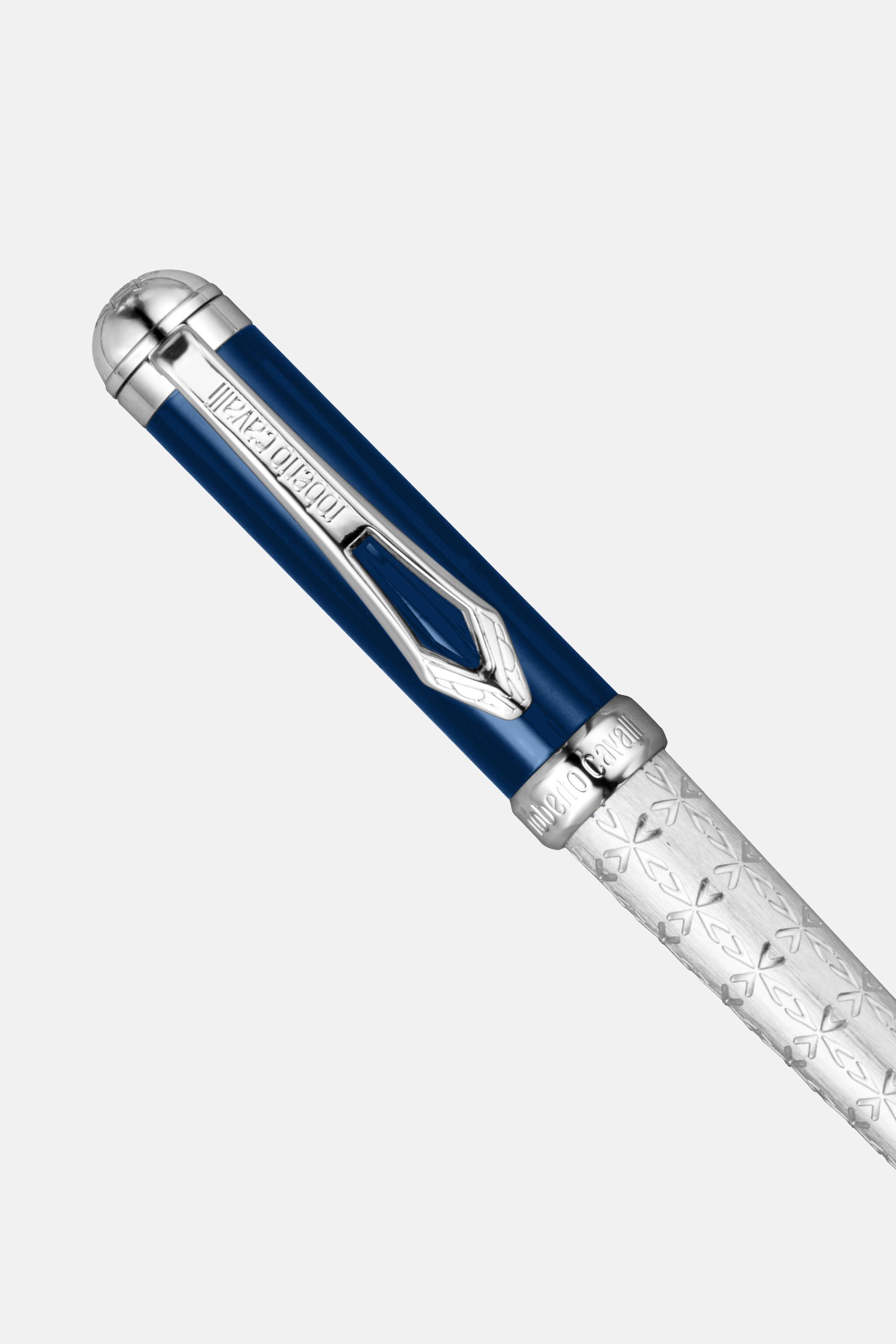 RC Roberto Cavalli Ballpoint Pen, Silver Color & Blue Lacquer SILVER BLUE UALT04-IT531