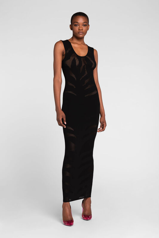 RC Vestido maxi con estampado Zebra de jacquard Negro OQM114-MI030
