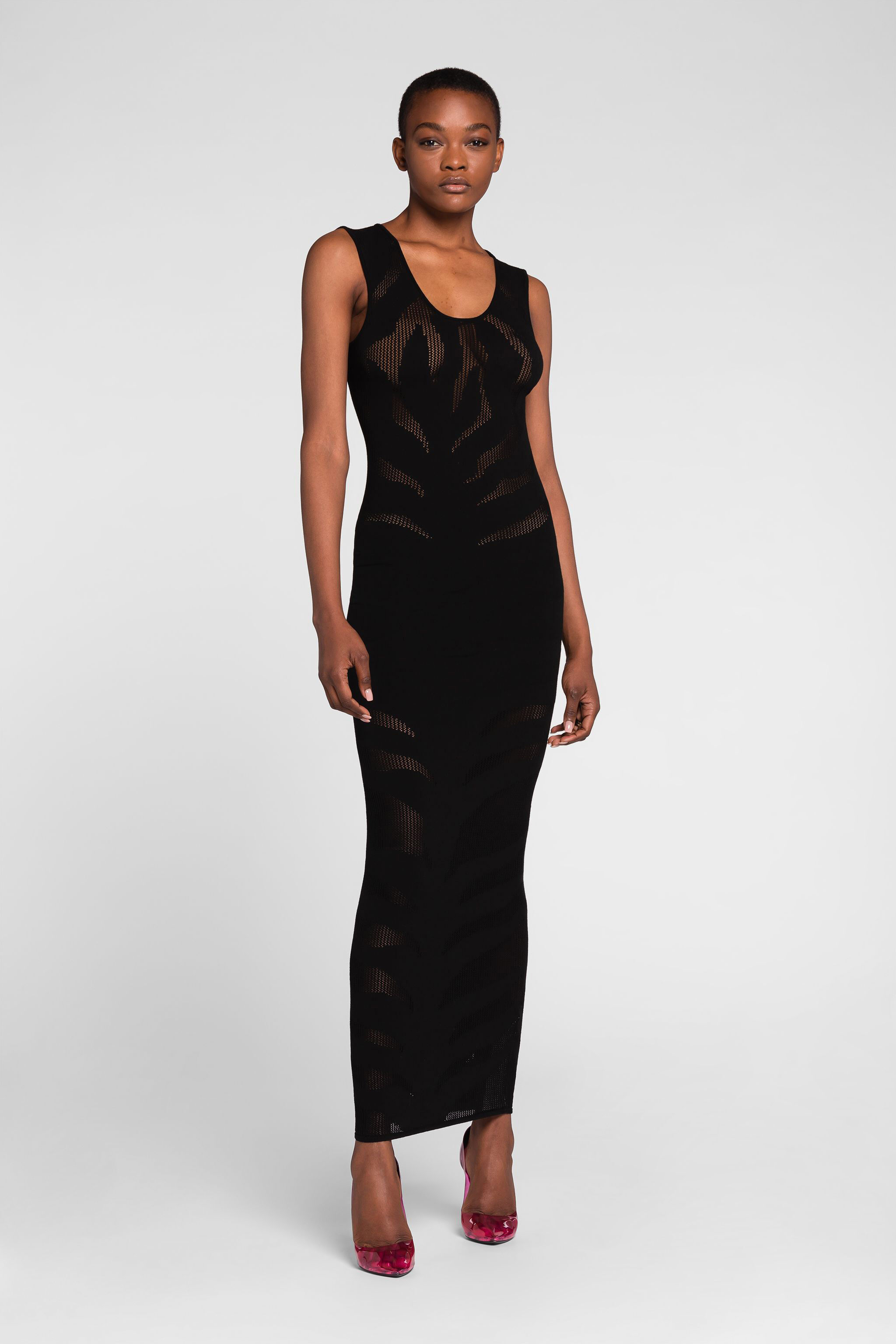 RC Vestido maxi con estampado Zebra de jacquard Negro OQM114-MI030