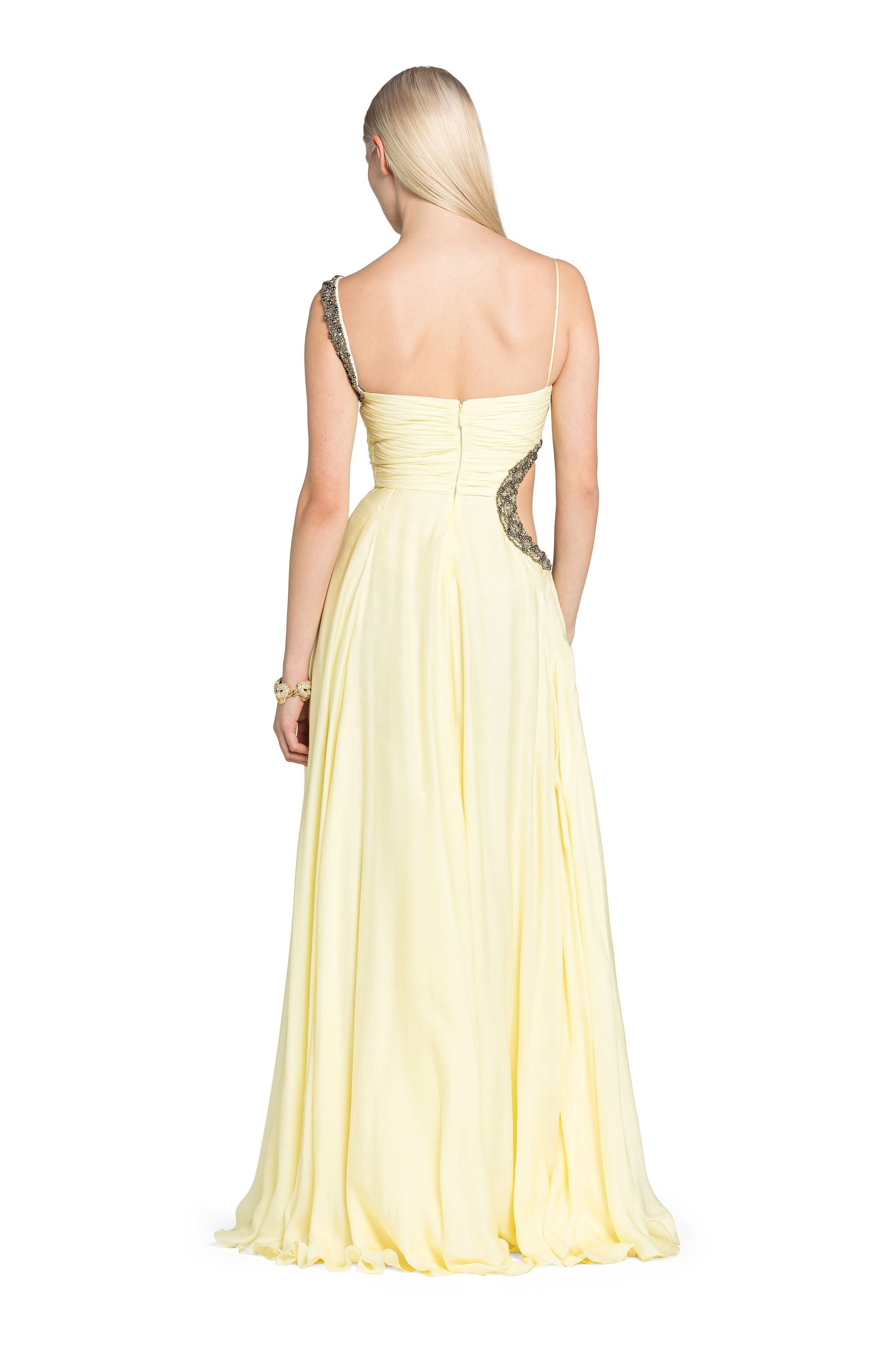 RC Bead-Embellished Cut-Out Silk Maxi Dress Ivory KQR132-CC032