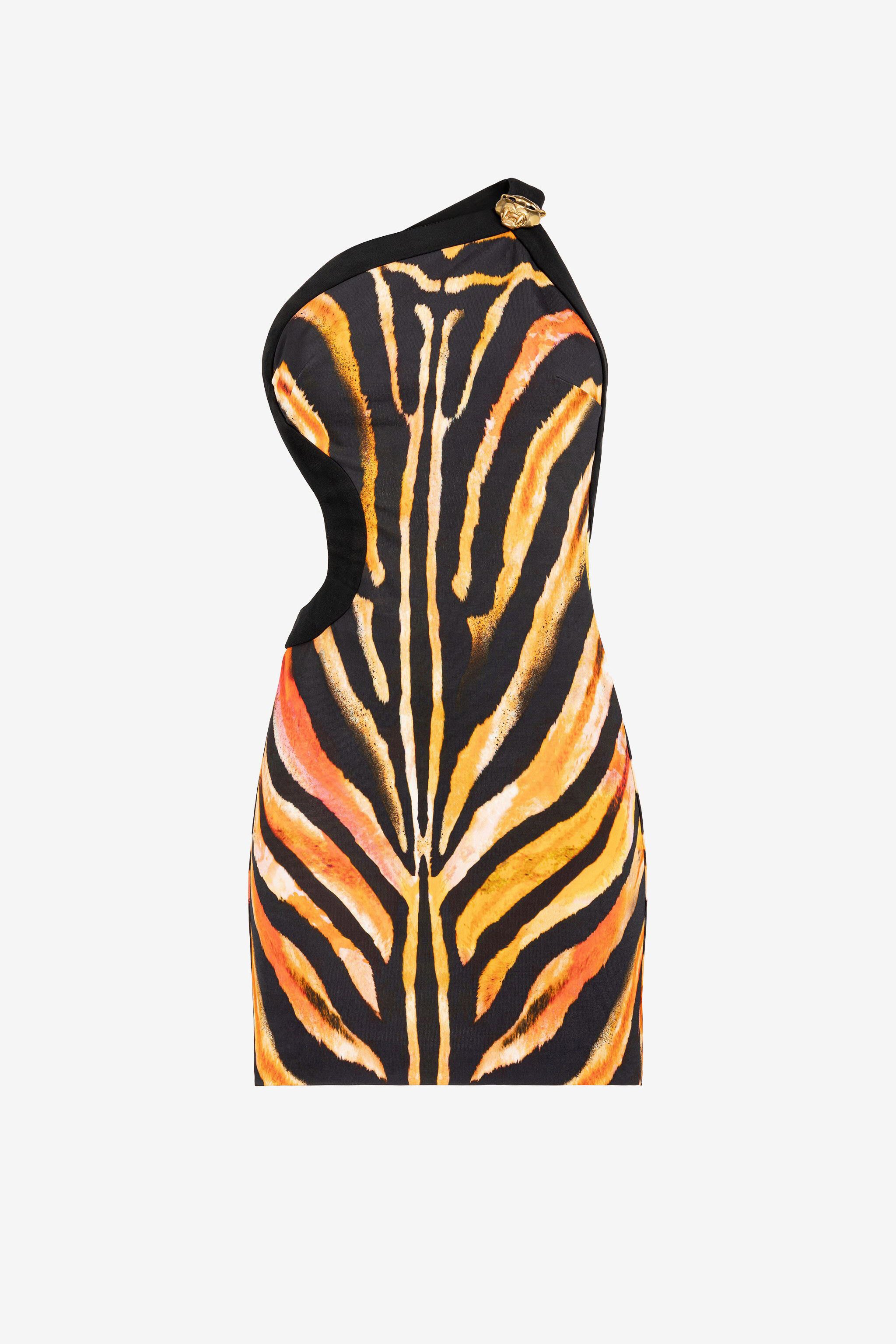 RC Zebra-Print One-Shoulder Mini Dress Orange/Black OQT125-JCD03