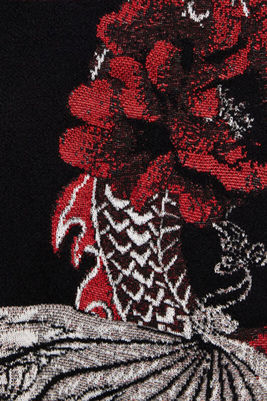 RC Mini Dress with Floral and Dragon Motif Black/Red VQM106-MG011