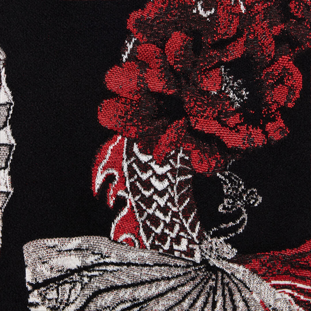 RC Mini Dress with Floral and Dragon Motif Black/Red VQM106-MG011