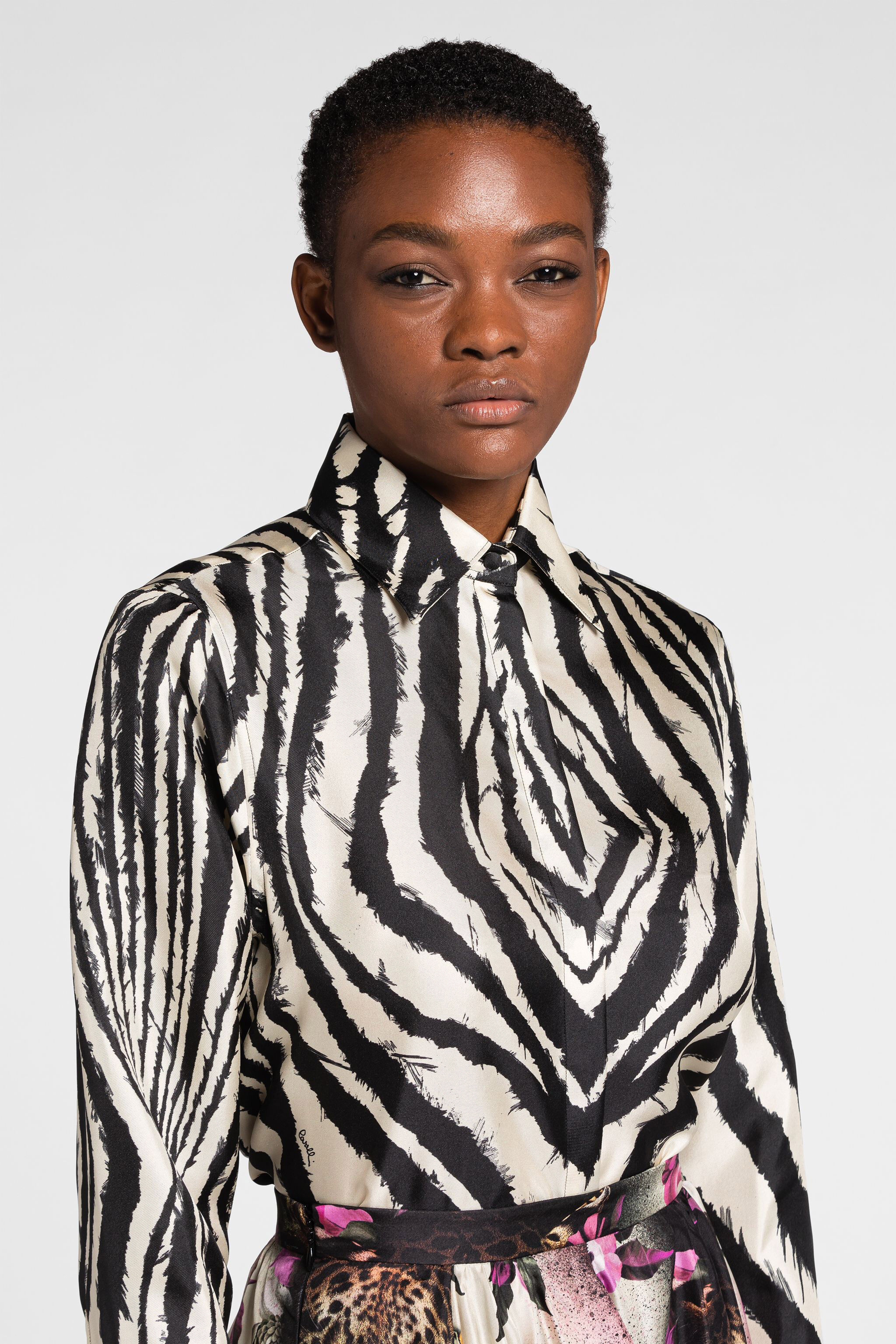 RC Freedom-Print Silk Shirt AVORIO/NERO OKT704-4QC80