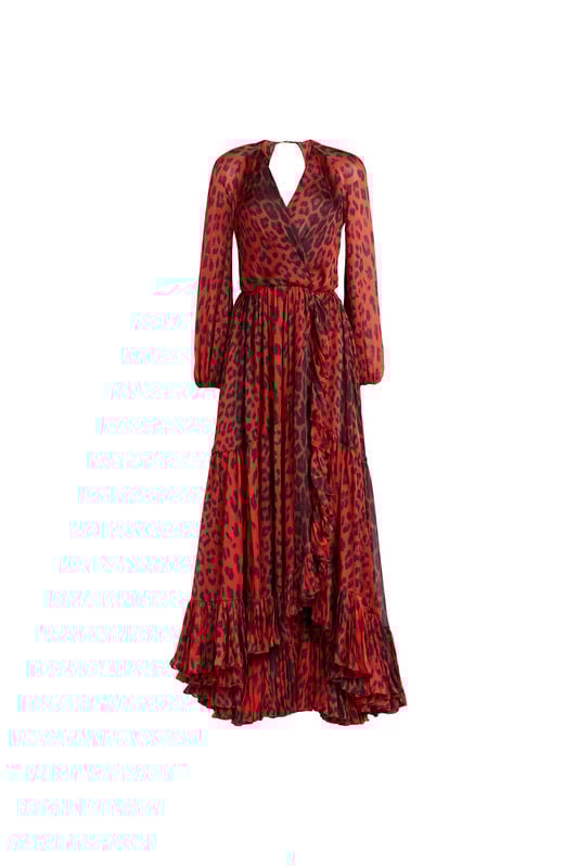 RC Robe en soie à imprimé Léopard et découpes RC Robe en soie à imprimé Léopard et découpes Rouge MQT131-CTA36