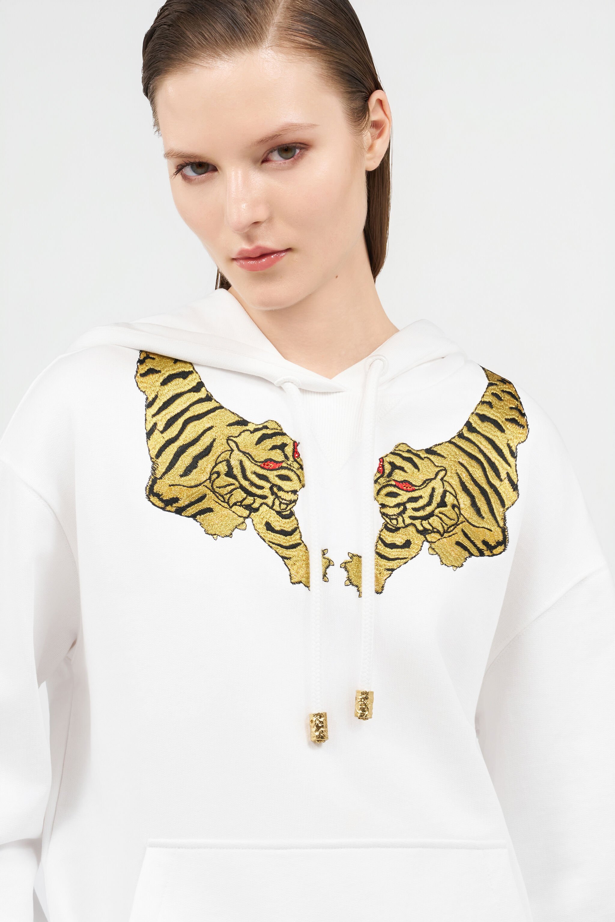 RC Sudadera con Capucha y Bordado de Tigre WHITE WQT67B-CF057