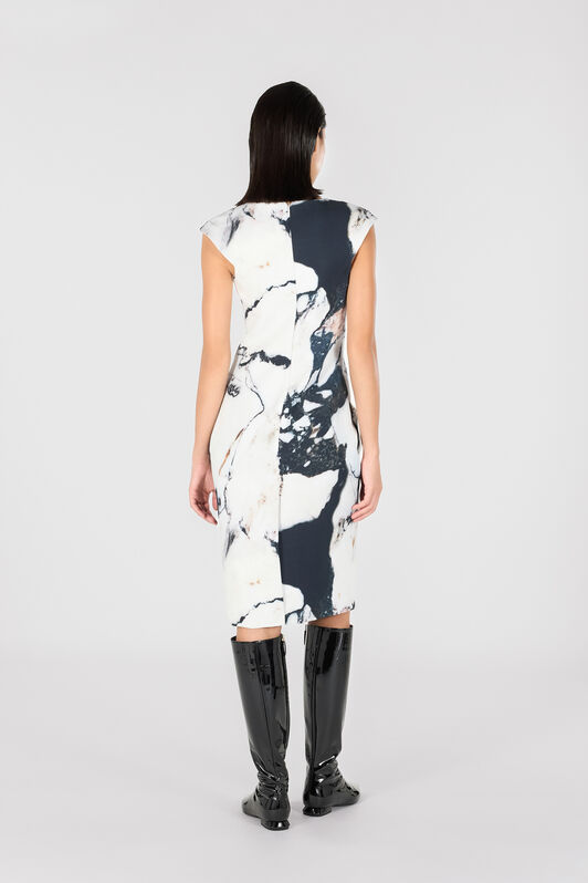 RC Midi dress with Marble print Black/White TWT127-ORN18
