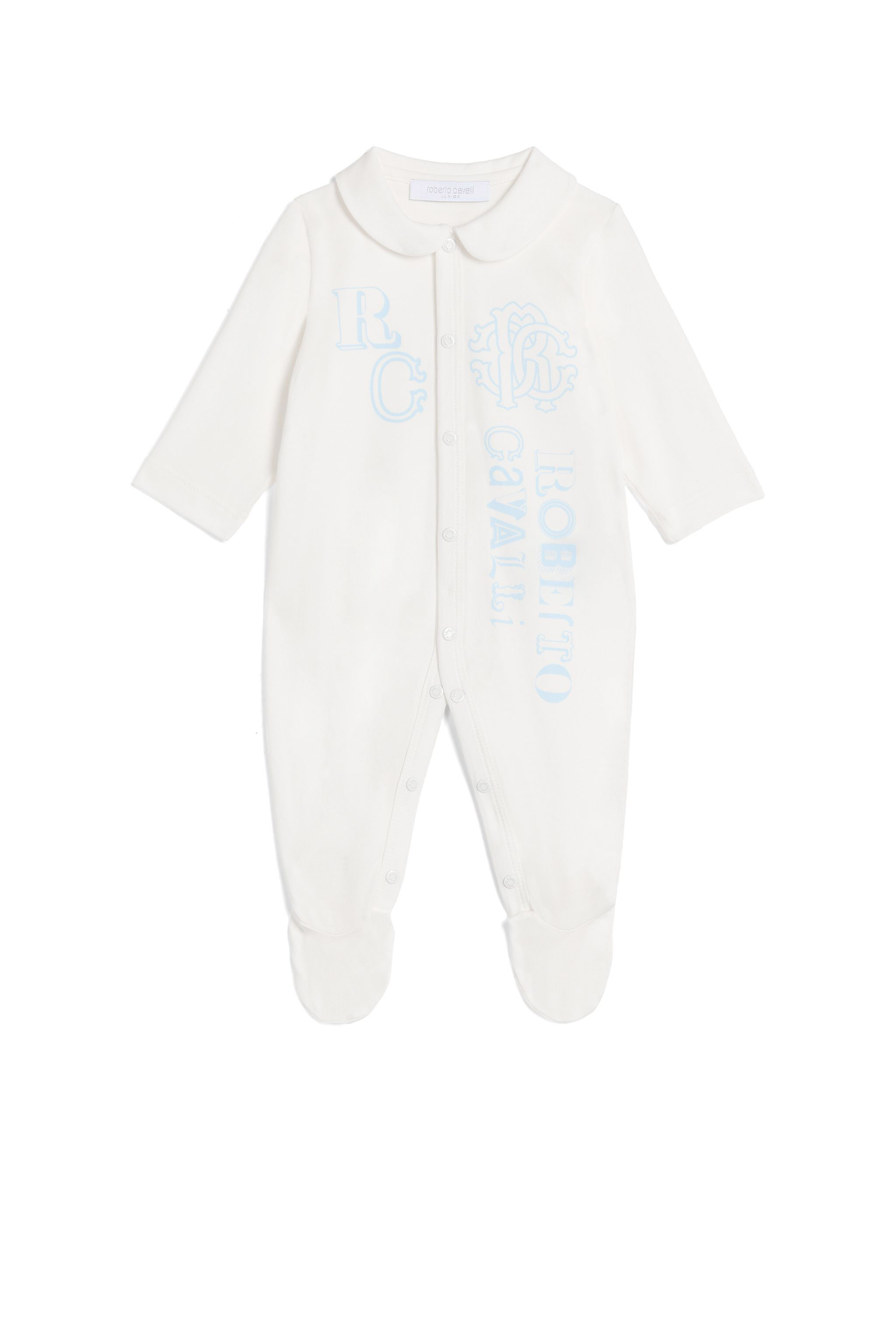 JU RC Monogram-Print Babygrow MILKY WHITE/BABY BLU MJT80E-JV025