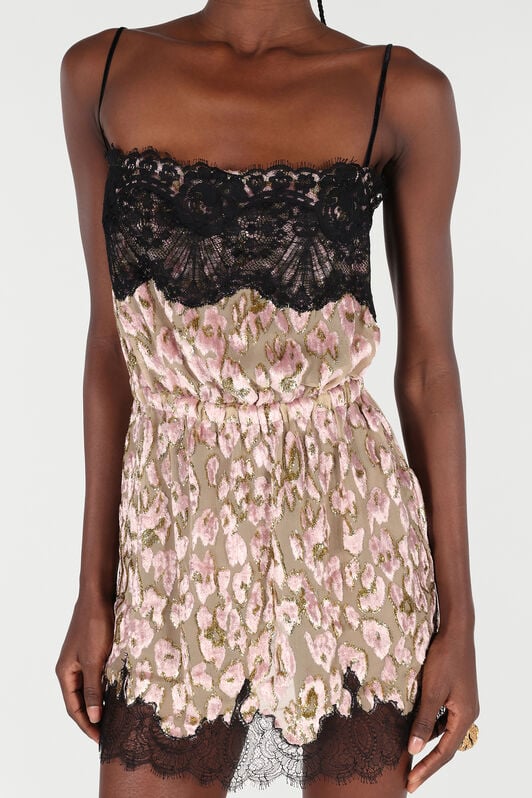 RC Silk Mini Dress with Lace Inserts RC Silk Mini Dress with Lace Inserts ROSA/ORO VQT121-FC005