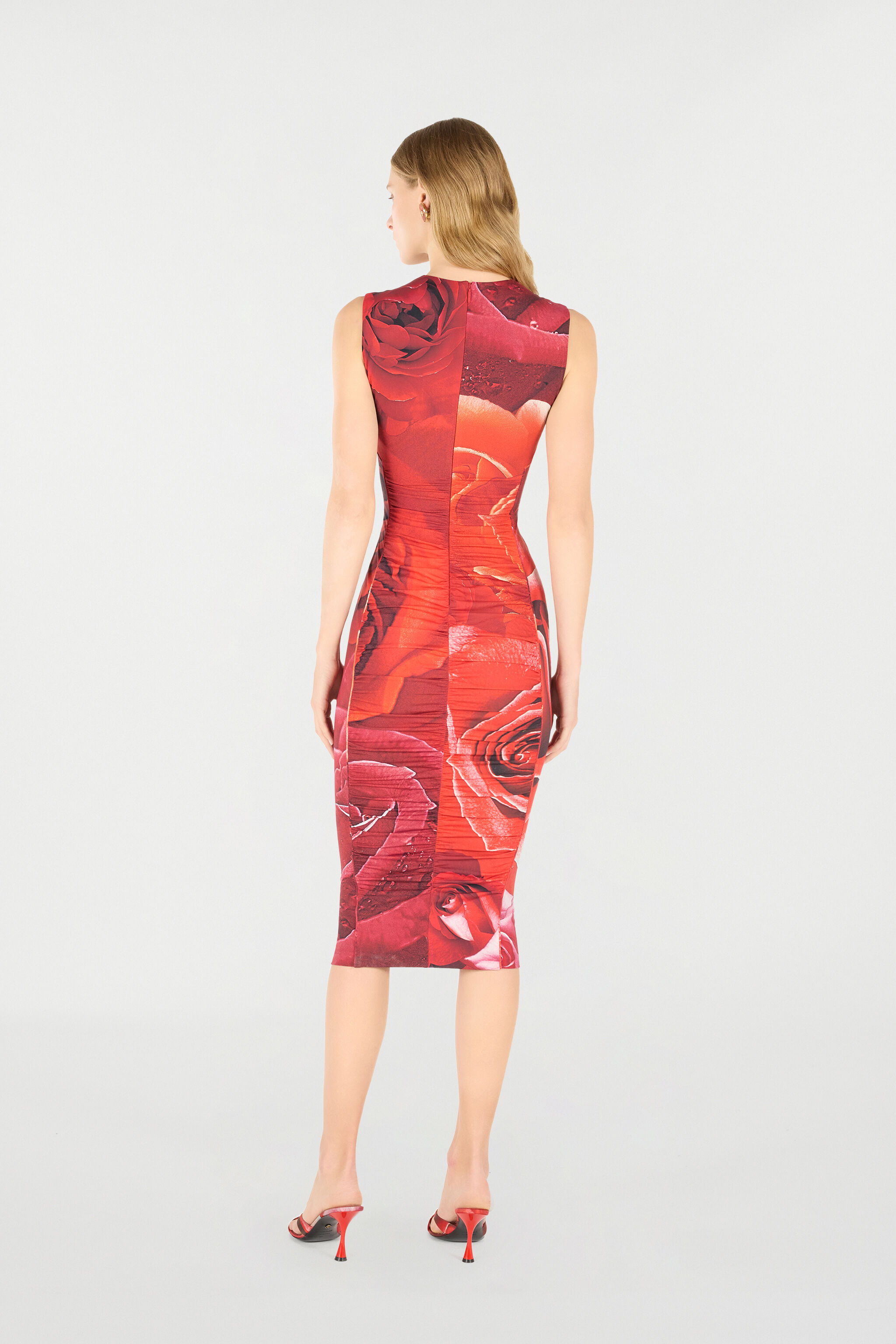 RC Robe Midi À Imprimé Roses Rouge UKT147-LNN48