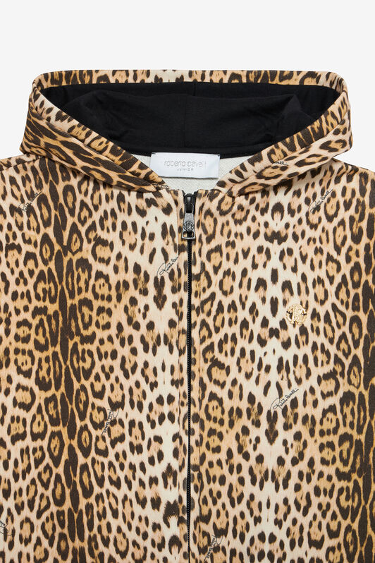 JU Felpa Con Cappuccio E Stampa Jaguar Skin Marrone chiaro UJT69H-5OO52